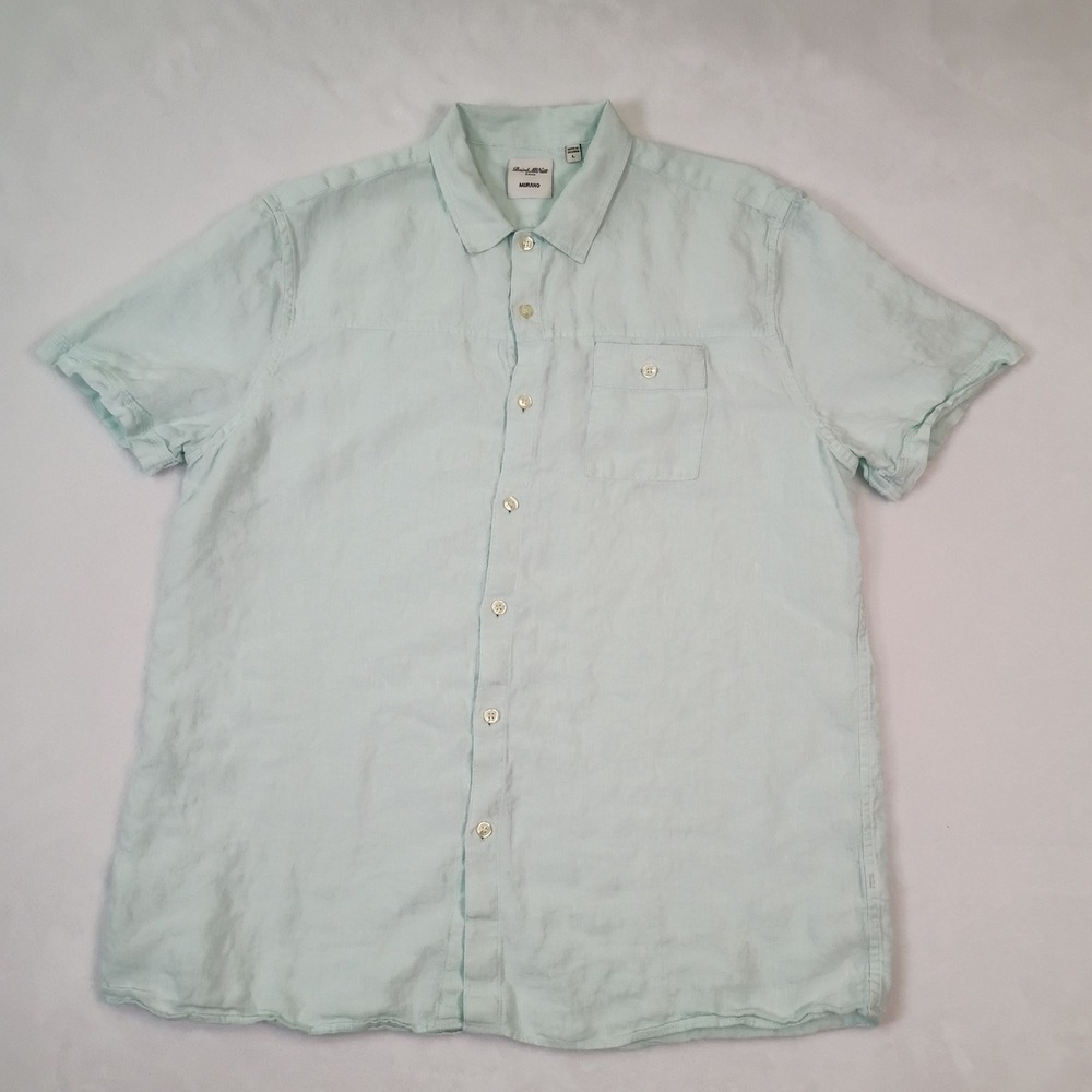 Murano Baird McNutt Linen Shirt Mens Large Mint Green Short Sleeve Button Up - Picture 2 of 11